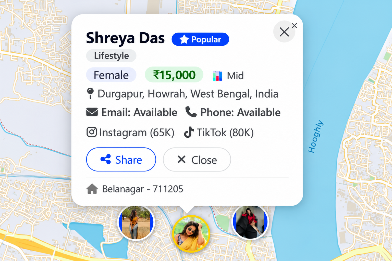 Map with marker – Influencer Map